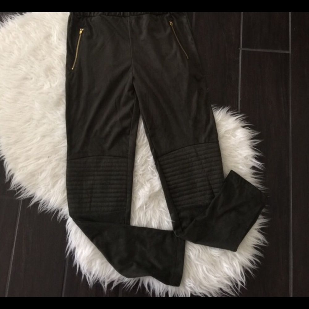 Olive Faux Suede Moto Leggings